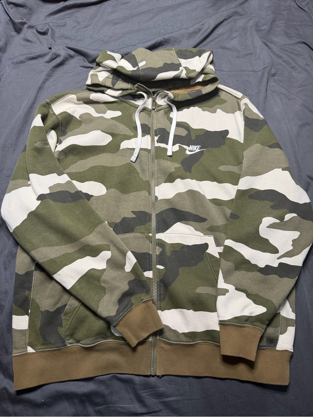 Nike Camo Zip-Up Hoodie in Olive Green, White, Brown